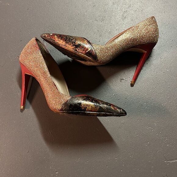 Size 41 (9) Custom Upcycled Red + Gold Glitter Zara Stilettos - Picture 2 of 4